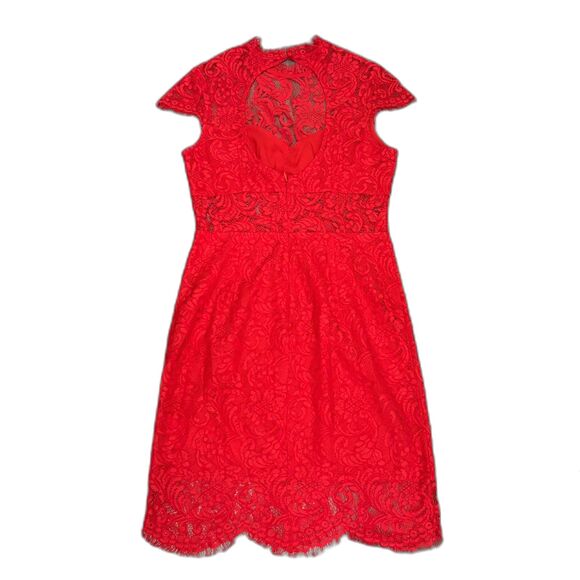 Saylor Jane‎ Mini Dress Bold Red Peekaboo Lace Sexy Date Night Cutout Size Small - Picture 6 of 10